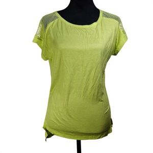 Melao Women Neon Lime Green‎ Mesh Shoulder T-Shirt Top Size M bright sporty